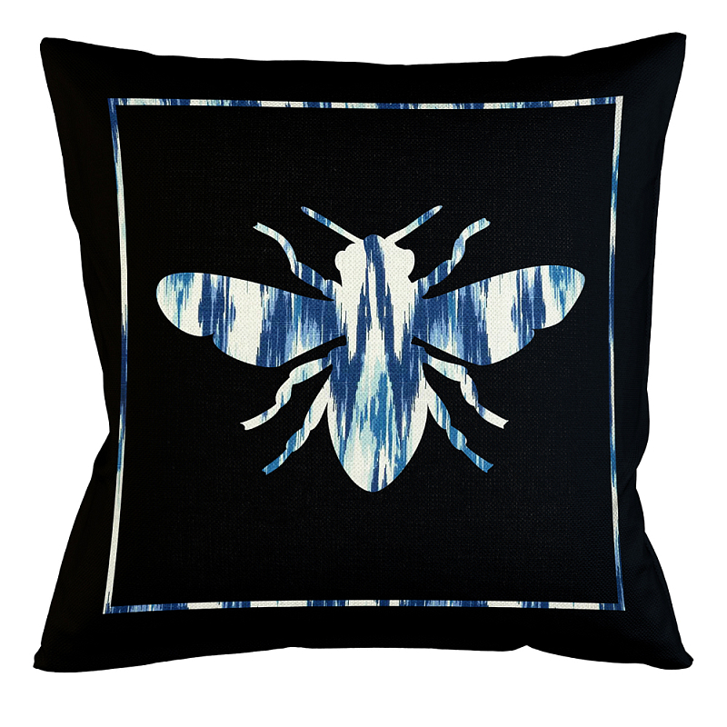 Подушка декоративная пчела с синим узором Ikat Pattern Черный Белый Синий Бежевый Подушка декоративная пчела с синим узором Ikat Pattern Черный Белый Синий Бежевый во Владивостоке | Loft Concept