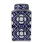 Ваза прямоугольной формы с крышкой и геометрическим узором в сине-белых цветах Blue & White Ornament  варинант исполнения - 1 | Loft Concept во Владивостоке