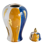 Ваза с крышкой и мазками синего и золого цвета на белом фоне Chinoiserie Ceramics варинант исполнения - 2 | Loft Concept во Владивостоке