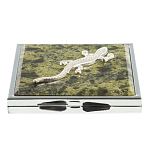 Зеркало двухстороннее квадратное из натурального камня Змеевик с декоративной вставкой в виде ящерицы Silver Stone Mirrors варинант исполнения - 2 | Loft Concept во Владивостоке