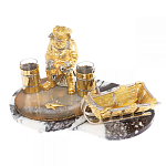 Икорница со стопками с декором "Рыбак с санями" с гравировкой на подставке из натуральных камней Агат Мрамор Decorative Cavair Dishes варинант исполнения - 9 | Loft Concept во Владивостоке