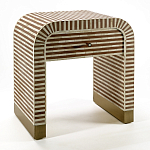Тумбочка прикроватная с ящиком Tofino Stripes Bone Inlay Bedside Beige варинант исполнения - 2 | Loft Concept во Владивостоке