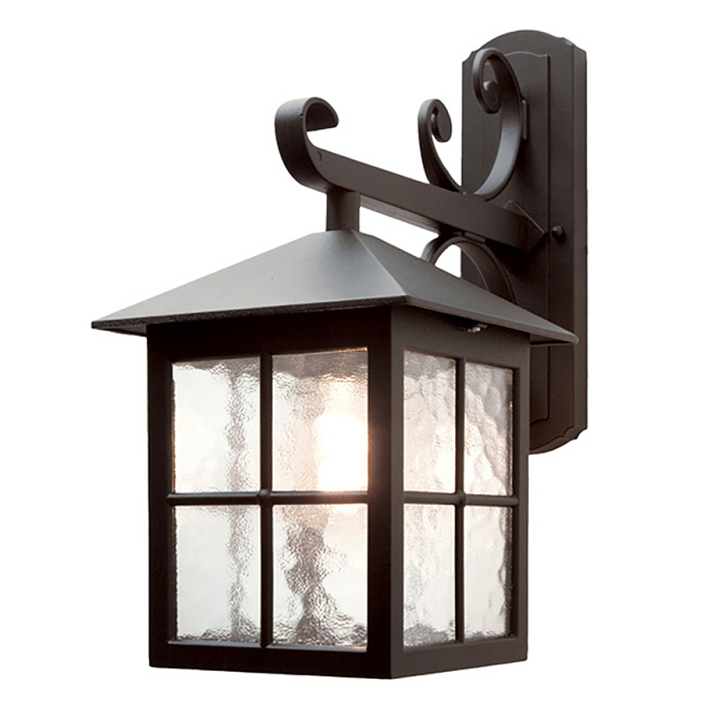 Настенный фонарь черного цвета в форме фонаря с решетчатым плафоном и фактурным стеклом Elstead Lighting Черный Прозрачное Стекло во Владивостоке | Loft Concept 