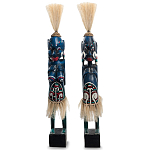 Комплект из 2-х деревянных статуэток Asmat Straw Headdress Statuettes Blue Red варинант исполнения - 5 | Loft Concept во Владивостоке