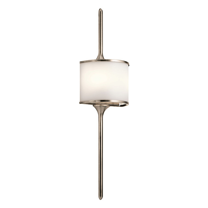 Бра вертикальное с белым полукруглым плафоном и длинным стержнем L Kichler Хром Белый Латунь Серебряный во Владивостоке | Loft Concept 