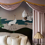 Обои ручная роспись Tsuro Cranes Original colourway on Tarnished Silver gilded paper варинант исполнения - 2 | Loft Concept во Владивостоке