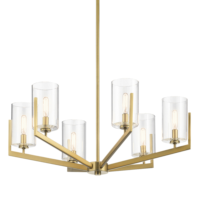 Люстра с 6-ю прозрачными цилиндрическими плафонами Kichler Латунь Прозрачное Стекло Никель во Владивостоке | Loft Concept 