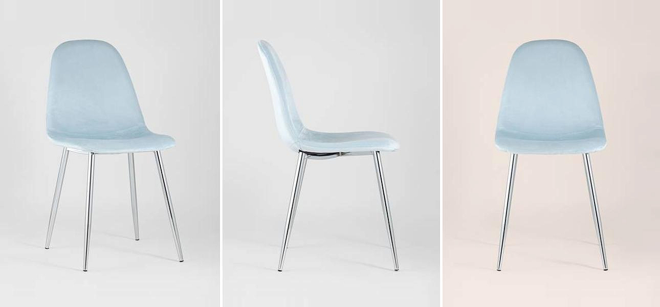 Стул Archie Chair Пастельно-Голубой Велюр Хромированные ножки Стул Archie Chair Пастельно-Голубой Велюр Хромированные ножки - Loft-Concept во Владивостоке