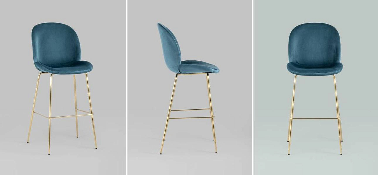 Барный Стул Синий Велюр Vendramin Chair Барный Стул Синий Велюр Vendramin Chair - Loft-Concept во Владивостоке