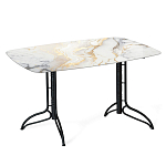 Обеденный стол с прямоугольной столешницей из стекла на черных металлических ножках White Marble варинант исполнения - 1 | Loft Concept во Владивостоке