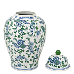 Ваза с крышкой и зелено-голубым цветочным узором на белом фоне Blue & White Ornament варинант исполнения - 2 | Loft Concept во Владивостоке