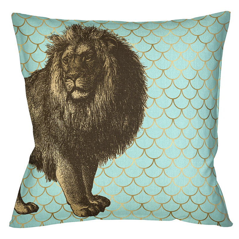 Подушка Safari light blue lion Бирюзовый Глянцевое золото Подушка Safari light blue lion Бирюзовый Глянцевое золото во Владивостоке | Loft Concept