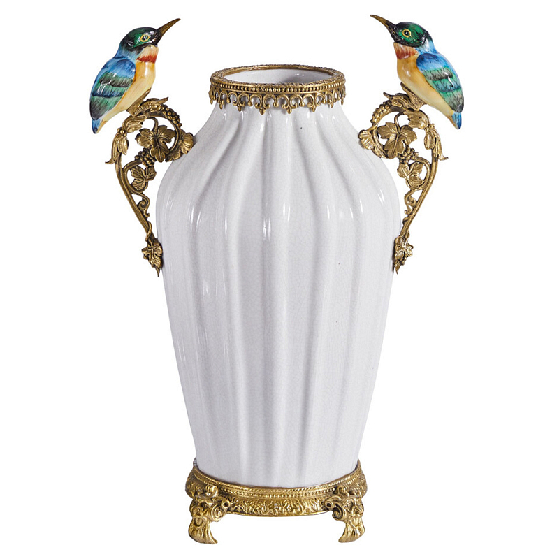 Ваза белого цвета из фарфора с птичкми White Garden Белый Бронза Мульти во Владивостоке | Loft Concept 