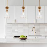 Подвесной светильник золотого цвета с колоколообразным стеклянным плафоном и декоративным элементом Elstead Lighting варинант исполнения - 9 | Loft Concept во Владивостоке