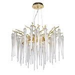 Люстра золотого цвета с декоративными ветками и длинными прозрачными стеклянными подвесами в форме сосулек Droplet Chandelier варинант исполнения - 2 | Loft Concept во Владивостоке