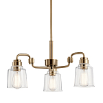 Люстра цвета латунь с 3-мя прозрачными стеклянными плафонами Kichler варинант исполнения - 1 | Loft Concept во Владивостоке