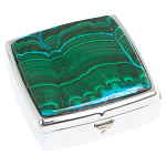Таблетница карманная квадратная с 2-мя отделениями с зеркалом и накладкой из натуральных камней Малахит Хризоколла Silver Stone Pillboxes варинант исполнения - 1 | Loft Concept во Владивостоке