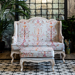 Двухместный диван из массива бука серый с растительным орнаментом Raffael Blue Grey Sofa варинант исполнения - 8 | Loft Concept во Владивостоке