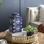 Ваза прямоугольной формы с крышкой и геометрическим узором в сине-белых цветах Blue & White Ornament  варинант исполнения - 7 | Loft Concept во Владивостоке