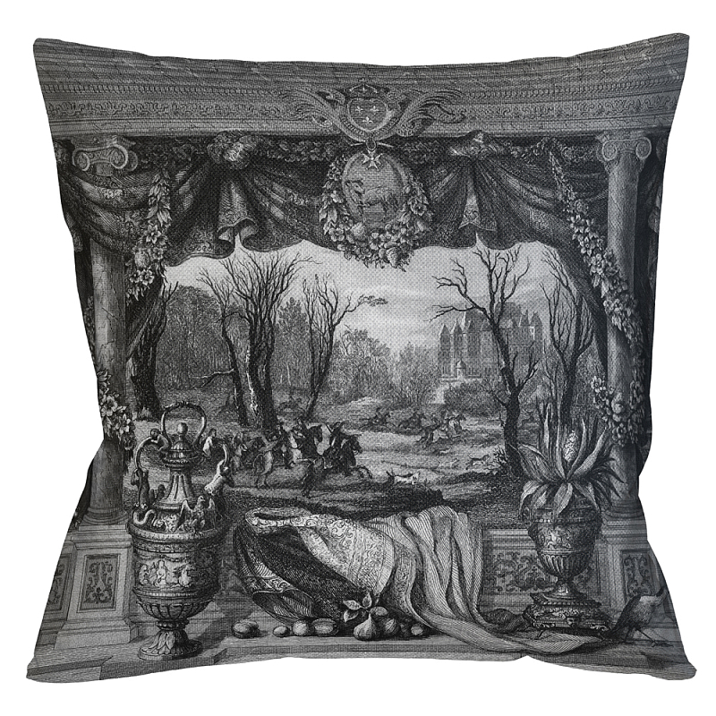 Декоративная подушка Madrid Castle Pillow Черно-белый Бежевый Декоративная подушка Madrid Castle Pillow Черно-белый Бежевый во Владивостоке | Loft Concept