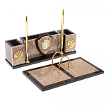 Настольный письменный набор из бежевого мрамора с часами и гербом Marble Accessory варинант исполнения - 2 | Loft Concept во Владивостоке