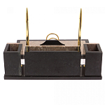 Настольный письменный набор из бежевого мрамора с часами и гербом Marble Accessory варинант исполнения - 3 | Loft Concept во Владивостоке