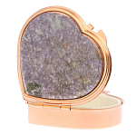 Таблетница карманная в форме сердца с 3-мя отделениями с зеркалом и накладкой из натурального камня Лепидолит Red Gold Stone Pillboxes варинант исполнения - 2 | Loft Concept во Владивостоке