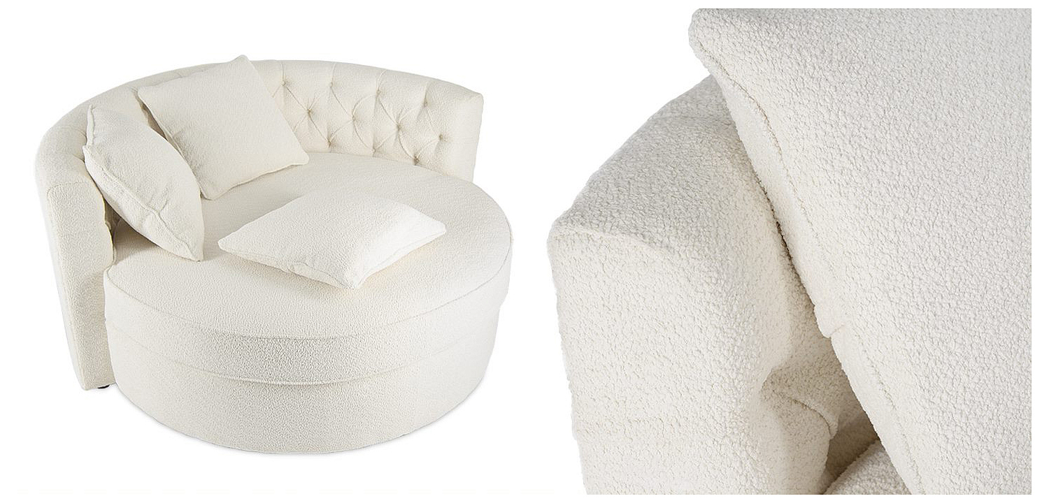 Кушетка круглая с обивкой из ткани букле Milky Boucle Chair Белая Кушетка круглая с обивкой из ткани букле Milky Boucle Chair Белая - Loft-Concept во Владивостоке