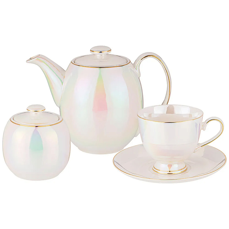 Чайный сервиз из фарфора на 6 персон 14 предметов Porcelain Pearl Жемчужный во Владивостоке | Loft Concept 
