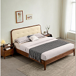 Кровать двуспальная с каркасом из дерева и мягким изголовьем Moon Walnut Bed варинант исполнения - 8 | Loft Concept во Владивостоке