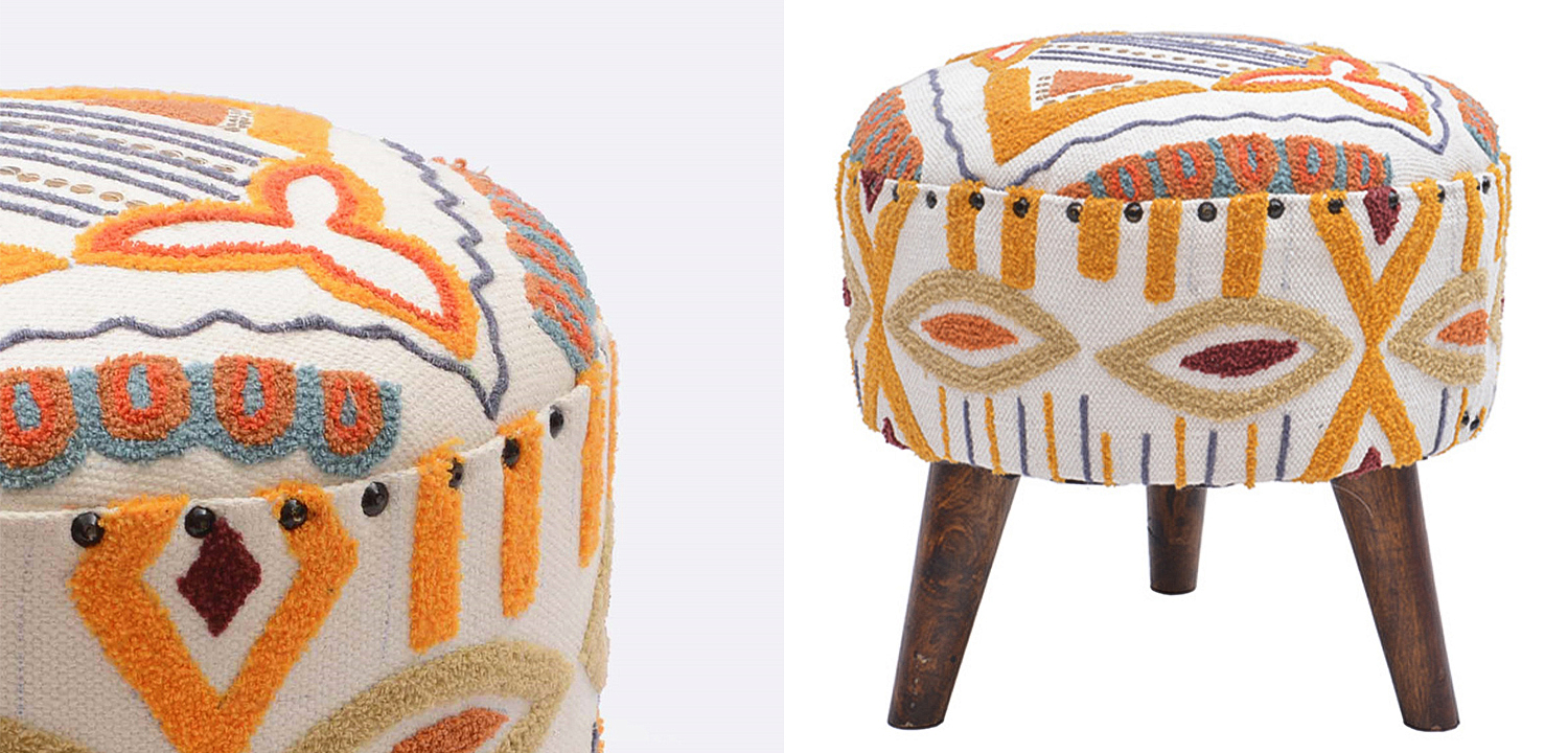 Пуф India Multicolor Ornament Wood Pouf Пуф India Multicolor Ornament Wood Pouf - Loft-Concept во Владивостоке
