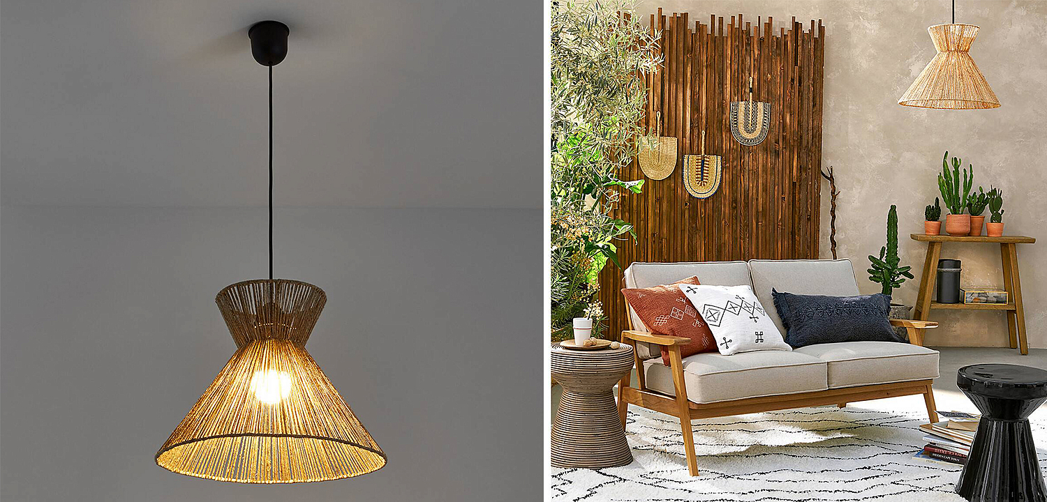 Подвесной светильник Signe Wicker Hemp Beige Horn Подвесной светильник Signe Wicker Hemp Beige Horn - Loft-Concept во Владивостоке