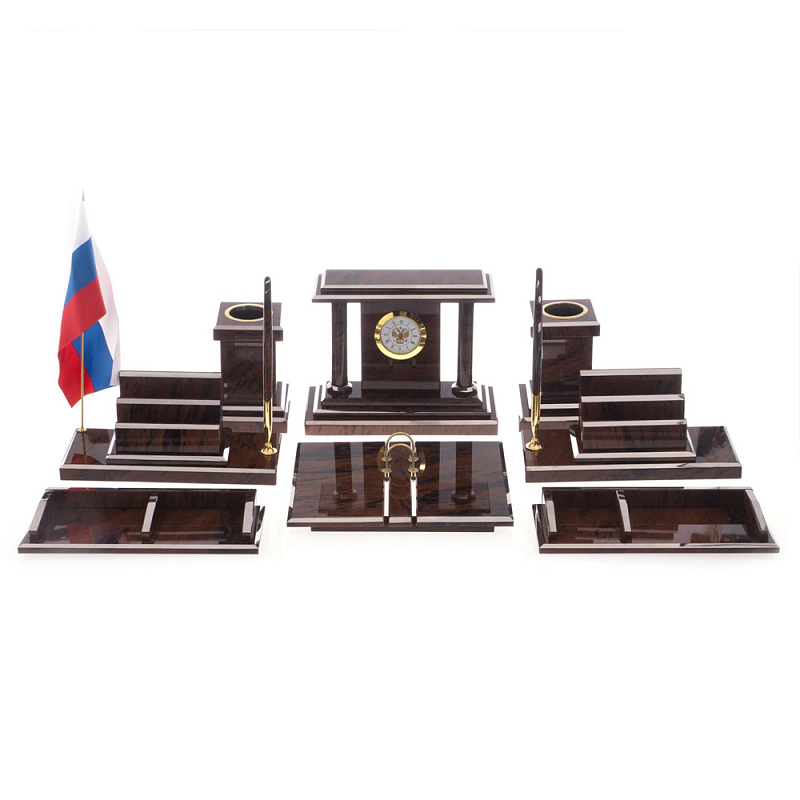 Настольный письменный набор из природного камня обсидиана Team leader Коричневый Бронза во Владивостоке | Loft Concept 