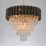 Люстра из черного металла с многоярусными подвесками из прозрачного хрусталя на золотой цепи Empire Black Chandelier Crystal варинант исполнения - 3 | Loft Concept во Владивостоке