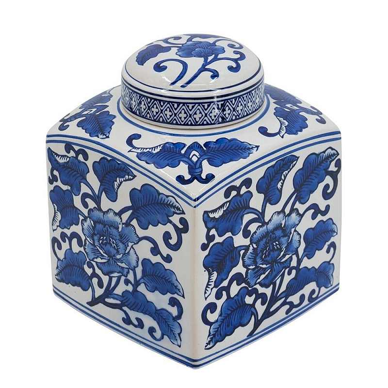Ваза с крышкой в китайском стиле Oriental Blue & White Ornament Vases Синий Белый во Владивостоке | Loft Concept 