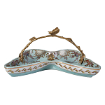 Блюдо из голубого фарфора с бронзовой ручкой в виде ветки Blue Garden варинант исполнения - 2 | Loft Concept во Владивостоке