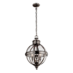 Подвесной светильник с прозрачным стеклянным плафоном в форме шара цвета никеля в индустриальном стиле на цепи 3 лампы Feiss варинант исполнения - 2 | Loft Concept во Владивостоке