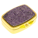 Таблетница карманная прямоугольная с 2-мя отделениями с зеркалом и накладкой из натурального камня Флюорит Gold Stone Pillboxes варинант исполнения - 1 | Loft Concept во Владивостоке
