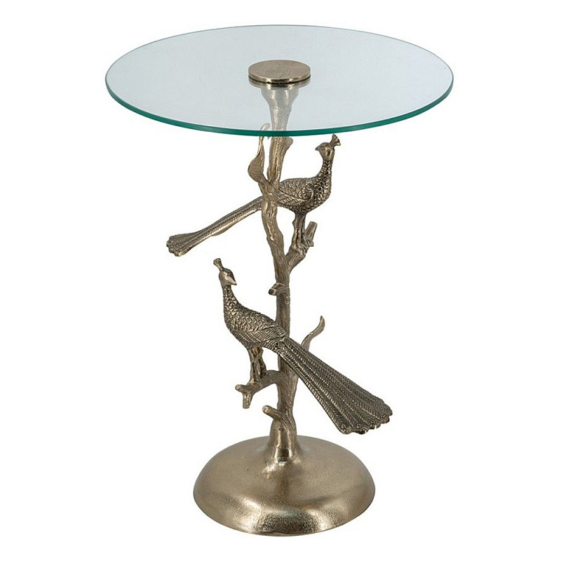 Столик с круглой стеклянной столешницей и корпусом в виде двух павлинов на ветке Table Two Peacocks Золотой Прозрачный во Владивостоке | Loft Concept 