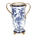 Ваза с бронзовыми ручками и синим цветочным узором Blue & White Ornament варинант исполнения - 1 | Loft Concept во Владивостоке