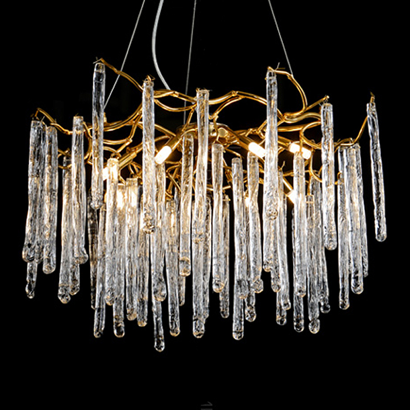 Люстра на подвесе с каркасом из металла и прозрачными подвесками из стекла Droplet Chandelier Золотой Прозрачный Люстра на подвесе с каркасом из металла и прозрачными подвесками из стекла Droplet Chandelier Золотой Прозрачный во Владивостоке | Loft Concept