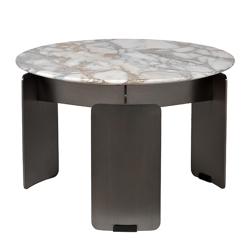 Столик журнальный с круглой мраморной столешницей на трех опорах Marble Stone Drawing  во Владивостоке | Loft Concept 
