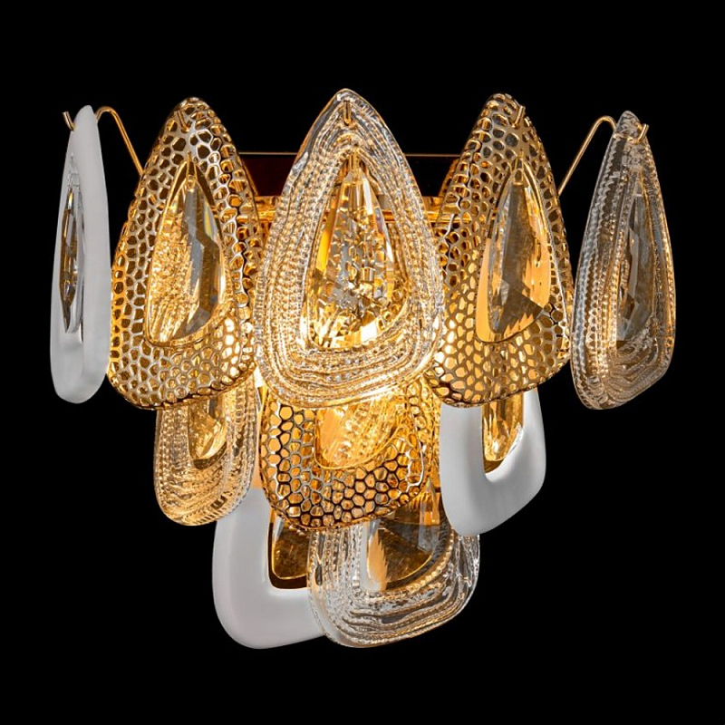 Бра с белыми и прозрачными подвесками Character Chandelier Золотой Прозрачный Белый во Владивостоке | Loft Concept 