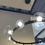 Люстра подвесная круглая с 12-ю прозрачными куполообразными плафонами и черным металлическим основанием Flos Wireline Lighting варинант исполнения - 6 | Loft Concept во Владивостоке