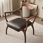 Стул деревянный с мягким сиденьем из коричневой натуральной кожи Moon Walnut Furniture варинант исполнения - 5 | Loft Concept во Владивостоке