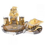 Икорница со стопками с декором "Рыбак с санями" с гравировкой на подставке из натуральных камней Агат Мрамор Decorative Cavair Dishes варинант исполнения - 1 | Loft Concept во Владивостоке