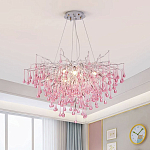 Люстра серебрянная с розовыми стеклянными подвесками в форме капель FAIRYTREE Light варинант исполнения - 1 | Loft Concept во Владивостоке