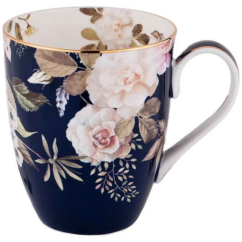 Кружка синяя из фарфора с рисунком цветов 400 мл Garden Whisper Porcelain Set Белый Мульти Темно-синий Кружка синяя из фарфора с рисунком цветов 400 мл Garden Whisper Porcelain Set Белый Мульти Темно-синий во Владивостоке | Loft Concept