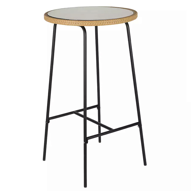 Барный столик с круглой плетеной столешницей Wicker Table Top Черный Бежевый Барный столик с круглой плетеной столешницей Wicker Table Top Черный Бежевый во Владивостоке | Loft Concept