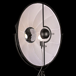 Торшер в виде прожектора с круглым тканевым абажуром на треноге черного цвета Radiance Éclat варинант исполнения - 5 | Loft Concept во Владивостоке